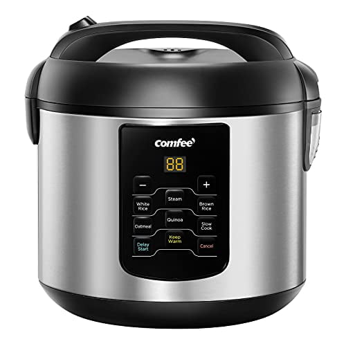 COMFEE' Rice Cooker, 6-in-1 Stainless Steel Multi Cooker, Slow Cooker, Steamer, Saute, and Warmer, 2 QT, 8 Cups Cooked(4 Cups Uncooked), Brown Rice, Quinoa and Oatmeal, 6 One-Touch Prog