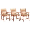 thumbnail image 1 of Sillas de comedor para exteriores Casafoyer, juego de 3 piezas con cojines, madera de acacia, 1 of 5