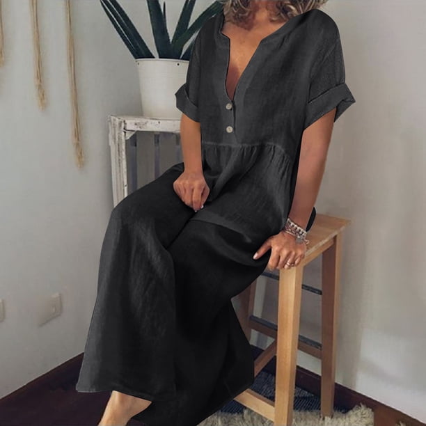 mfyjkho Vestidos para mujer, Vestido holgado de manga corta con escote en V y talla grande para mujer Vestidos festivos para mujer xxxl