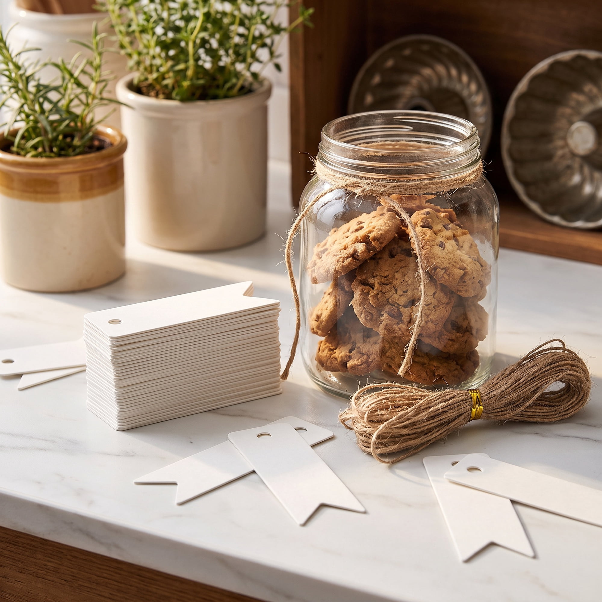 Unique Bargains Gift Tags with Natural Twine for All Occasions 0.8" x 2.8" White
