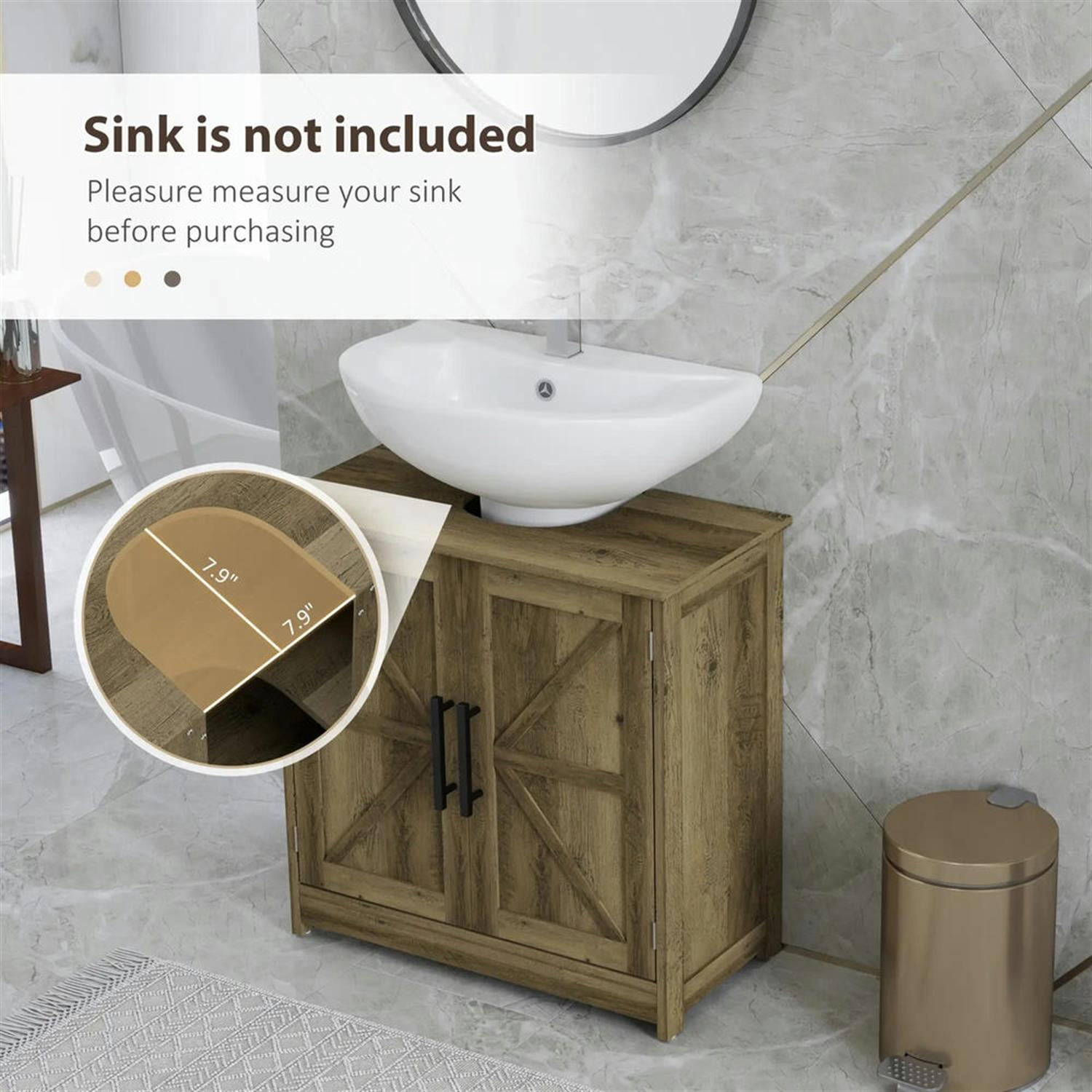 Demi Bonn 23" Farmhouse Bathroom Vanity with U-Shape Cut-Out and Adjustable Shelves, Pedestal Sink 2 Barn Door Cabinet, Under Sink Cabinet, Gray