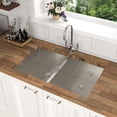 thumbnail image 4 of Izzovium 16 Gauge Stainless Steel 33x19 Inch Undermount Double Bowl Kitchen Sink (60/40) with 9 Inch Deep Sink, Brushed Nickel Finish, Includes Dish Grid & Drain Assembly, 4 of 10