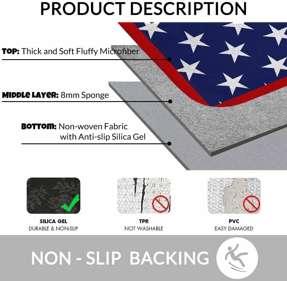 Abstract Stars Bath Rugs for Bathroom Blue Red and White Durable Flannel Bath Rug Clearance Mats for Forlaundry Room and Kitchen Decor Carpt Washable 20 X 32 Inch Mat