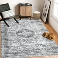 thumbnail image 4 of Washable Boho Vintage Area Rug – Non-Slip, mark Resistant, Low Pile Oriental Medallion Carpet for Living Room, Bedroom, Dining Room – Easy to Clean, Grey, USA, 8x10ft (244x305cm), 4 of 8