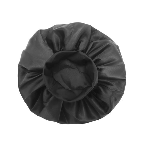 Unique Bargains 1 Pc High Elasticity Shower Cap for Bathroom Black Satin Fabric