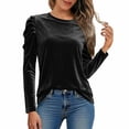 thumbnail image 5 of VISALY Women's Puff Long Sleeve Velvet Tops Base Layers Crewneck Blouses Stretchy Slimming Shirts Trendy Dressy Casual Blouses Elegant Office Shirts Fall Classy Work Holiday Party Outfit Black L, 5 of 9