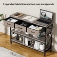 thumbnail image 5 of Aufeile 43" Narrow Console Table, Entryway Table with 3 Drawers and Outlets, Fabirc Sofa Table with Open Shelves for Couch, Hallway, Foyer, Living Room, Gray, 5 of 7