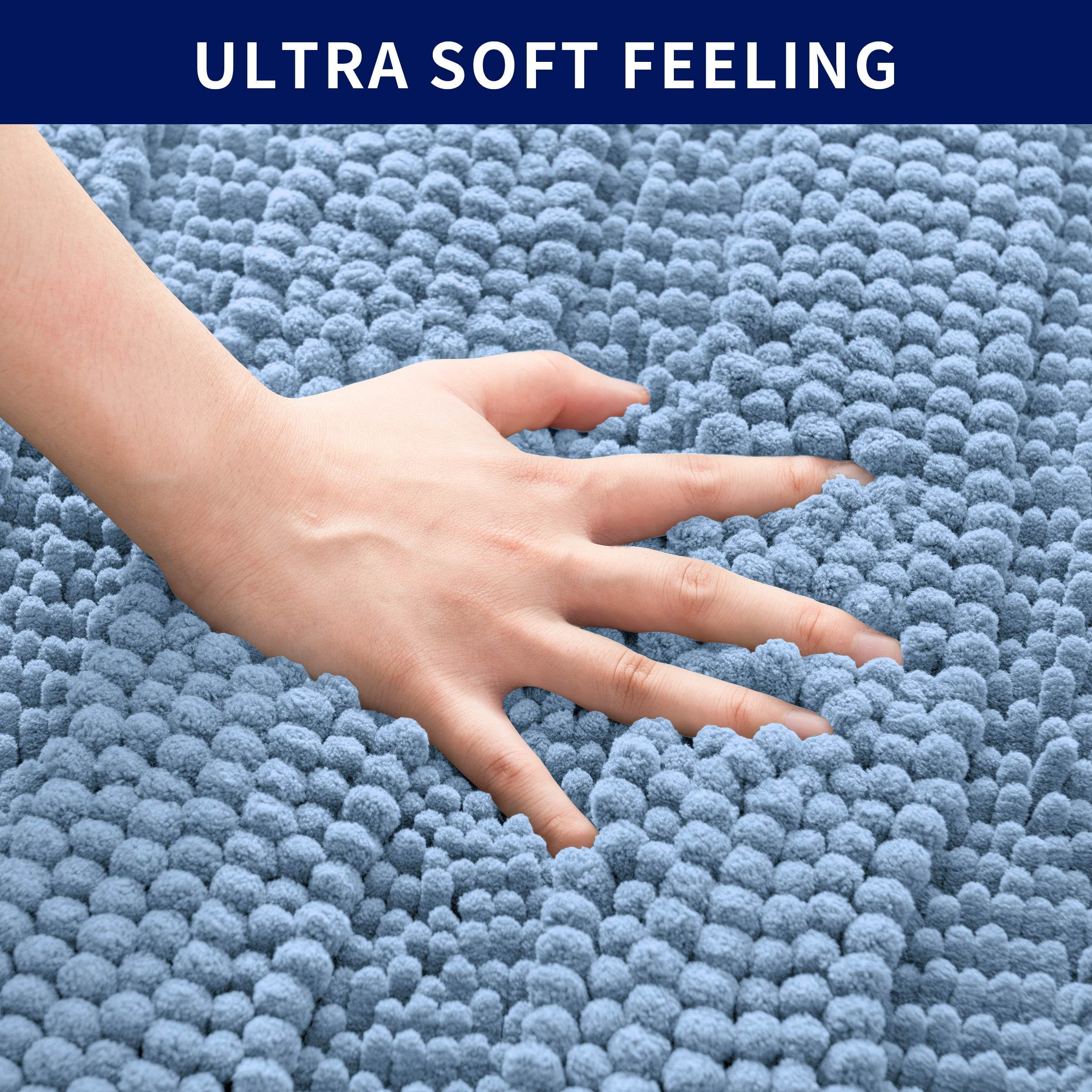 Subrtex Bathroom Rugs Non-Slip Chenille Soft Striped Plush Bath Mat (Light Purple, 20"x32")