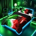 thumbnail image 2 of meiyoeat Neon Lightning Gamer Twin Comforter Sets for Teens Boys, Electric Green Red Gaming Bedding Set, Black Reversible 2 Pieces, 1 Comforter and 1 Pillowcase, 2 of 6
