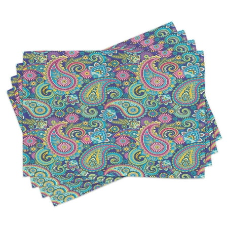 

Paisley Placemats Set of 4 Ornate Traditional Paisley Elements with Ethnic Details in Bohemian Design Print Washable Fabric Place Mats for Dining Room Kitchen Table Decor Multicolor by Ambesonne