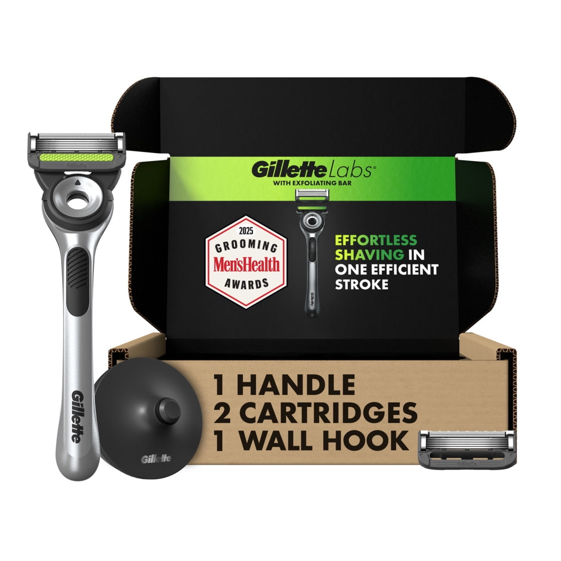 GilletteLabs with Exfoliating Bar by Gillette Men's Razor Set - 1 Handle, 2 Razor Blade Refills, Wall Hook, and a Premium Magnetic Stand