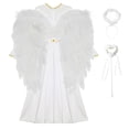 thumbnail image 7 of iiniim Girls Halloween Cosplay Angel Dress with Feather Wings Headband Fairy Sticks Set White 12, 7 of 7