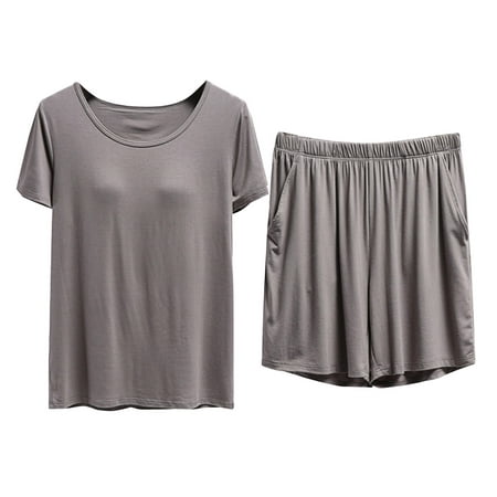 VMESZQFG Pajamas for Women Set Getting Ready Outfits Bridal Party Women With Chest Pad Bra Underwear Short Sleeved T Shirt Top 5 Pants Summer Thin Of Silk Pajamas for Women Petite Gray