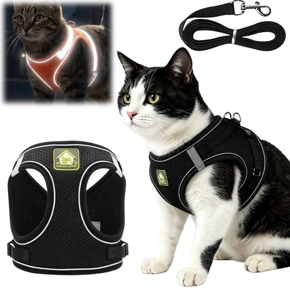 Cat Harness and Leash, Escape Proof Vest & Reflective Safety Strip, Adjustable Walking Harness for Cats Small Pets Travel Camping
