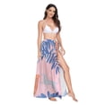 thumbnail image 2 of FORMRS Womens Long Sarong Beach Wrap Semi-Sheer Bikini Skirt Bathing Swimsuit Cover Up, Pink Leaves, 2 of 7