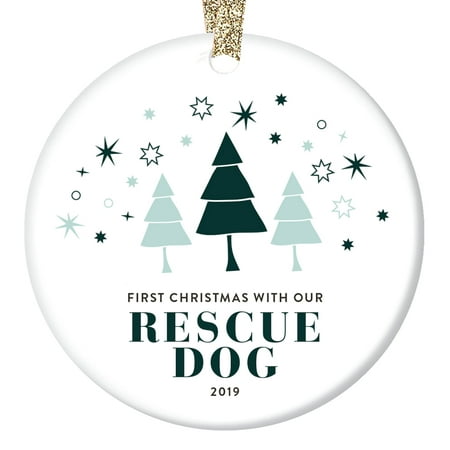 Rescue Dog First Christmas 2019 Ornament Pet Owner Gift Idea New Family Puppy Lover Canine Mans Best Friend Adoption Holiday Animal Breeder Present Whimsical Pine Tree Decoration 3-Inch Ceramic (The Best Christmas Presents For 2019)