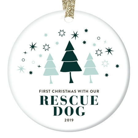 Rescue Dog First Christmas 2019 Ornament Pet Owner Gift Idea New Family Puppy Lover Canine Mans Best Friend Adoption Holiday Animal Breeder Present Whimsical Pine Tree Decoration 3-Inch Ceramic (Best Looking Dogs 2019)