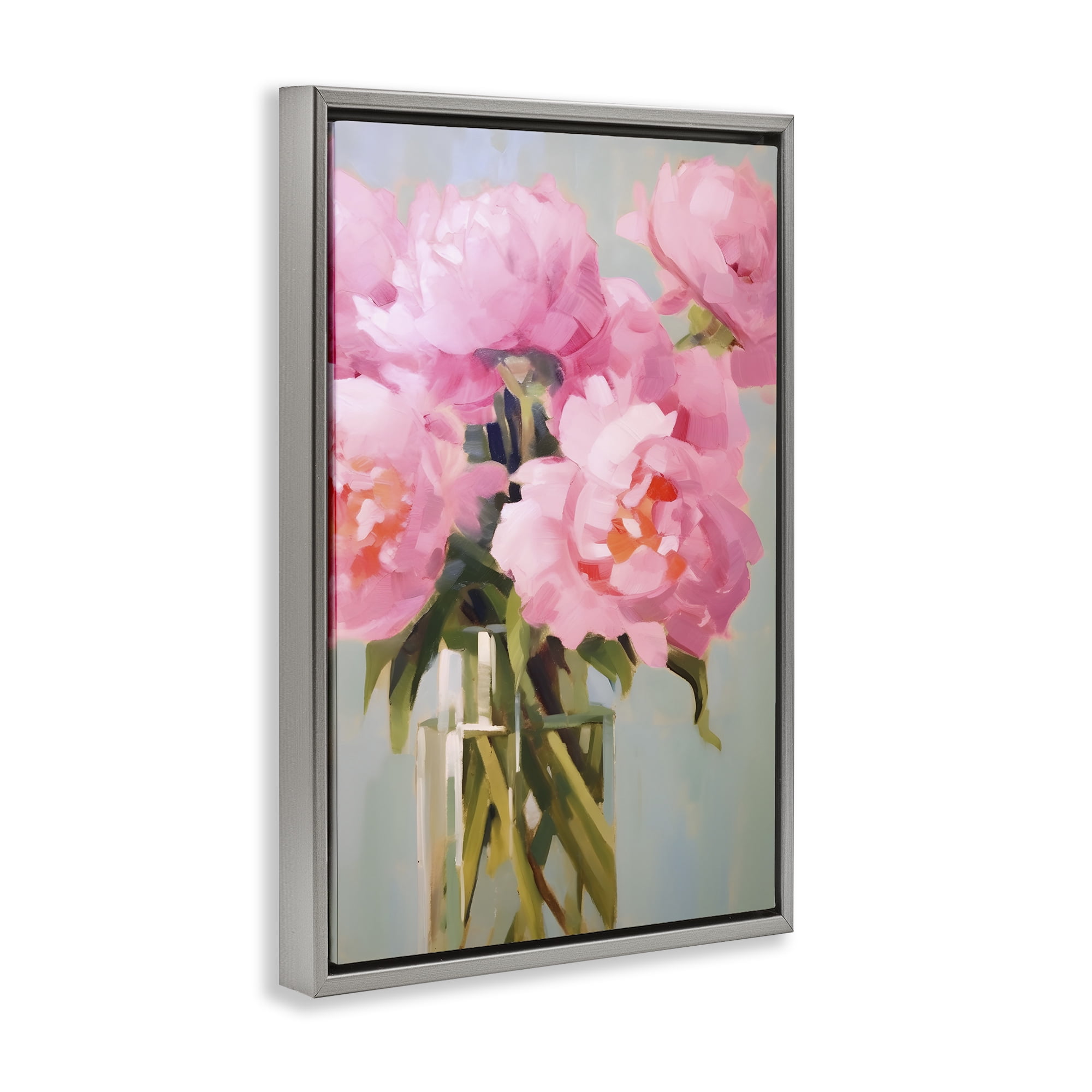 Stupell Industries Blush Pink Roses Botanical & Floral Painting Gray Floater Framed Art Print Wall Art, 17 x 25