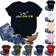 thumbnail image 2 of WREESH Women's Summer Crew Neck T-Shirt Fashion Print Short Sleeve Out Blouse Khaki, 2 of 4