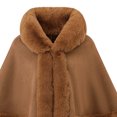 thumbnail image 3 of UTSJKR Women Hooded Faux Fur Trim Poncho Cape Loose Batwing Sleeve Warm Shawl Wrap Coat for Cold Winter Occasions Brown, 3 of 8