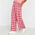 thumbnail image 5 of VEKDONE Womens Plaid Wide Leg Palazzo Pants Casual Baggy Barrel Pants Trendy Elastic High Waist Comfy Straight Trousers with Pockets Hot Pink S, 5 of 6