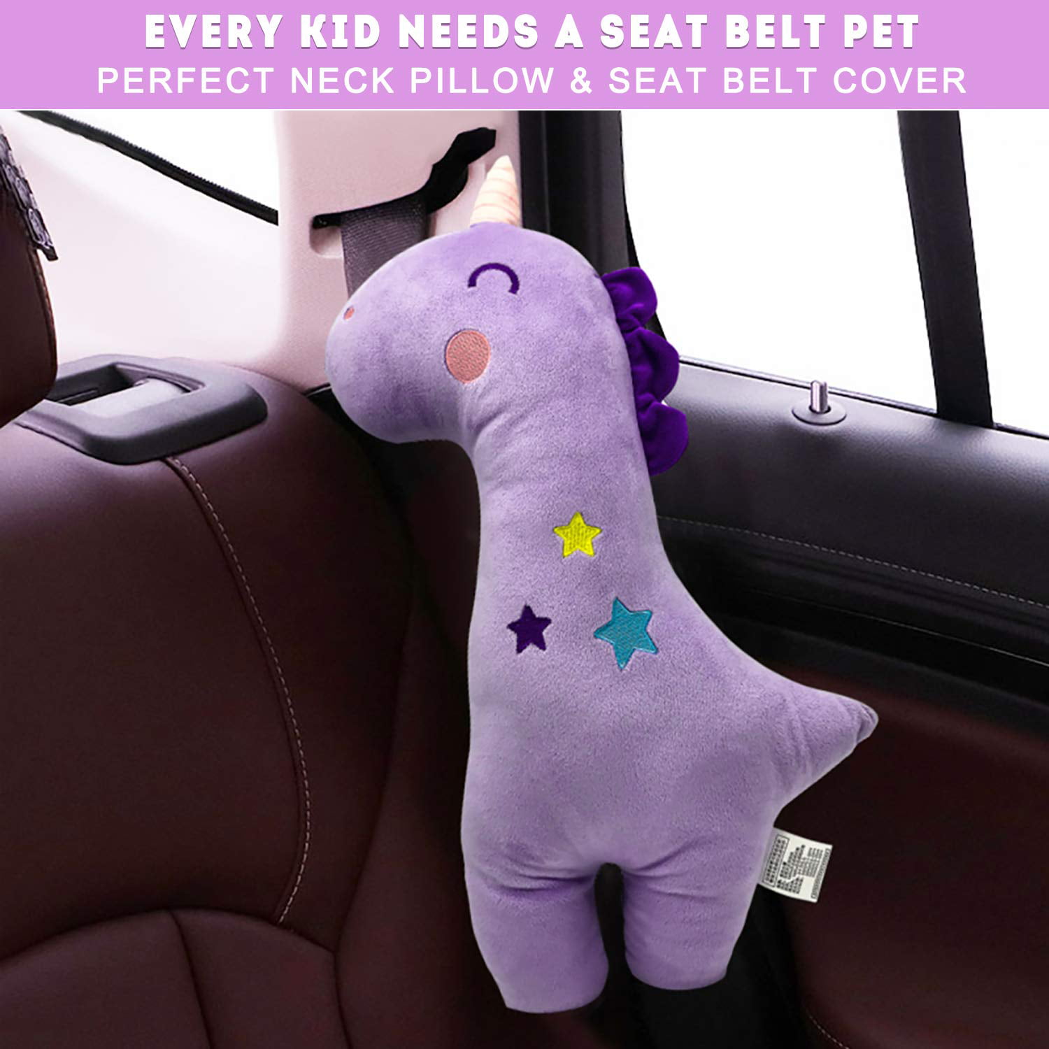 Seatbelt Pillow for Kids Headrest Kids Seatbelt Pillow Neck Beautiful Dinosaur Seatbelt Covers for Kids Stuffed Plush Animal Seat Belt Cover for Kids Seat Belt Cushion Cover for Kids 