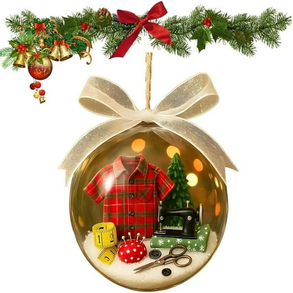 2025 New Holiday Sewing Snow Globe Ornament, Vintage Sewing Machine Christmas Tree Decoration, Warm Winter Home Decoration, Unique Gift for Sewists or Families,Friends