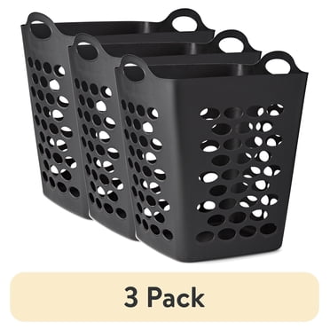 (3 pack) Mainstays Flexible Square Laundry Hamper, Black Plastic