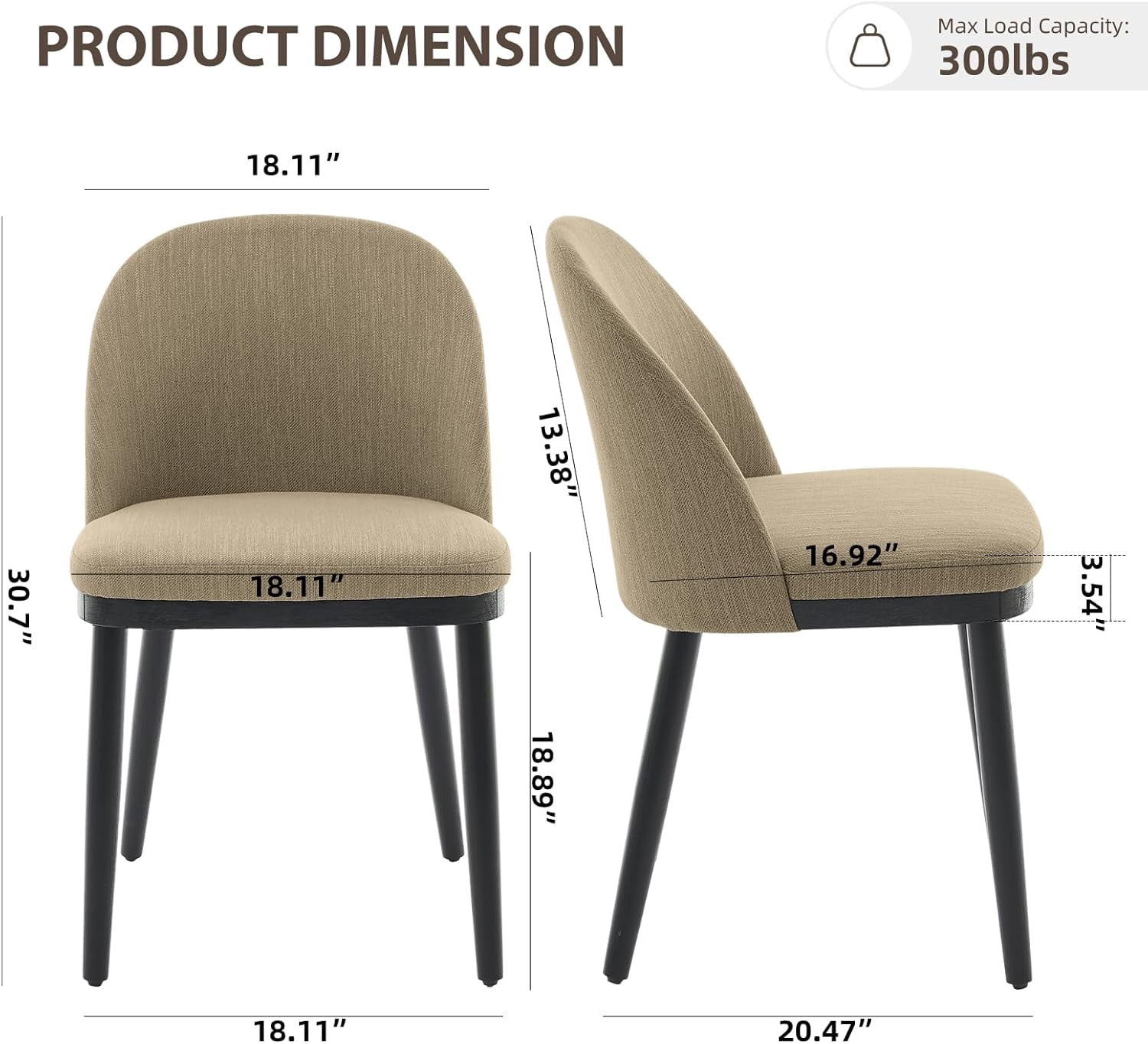 GARVEE Upholstered Dining Chairs Set of 6,Mid-Century Modern Dining Chair with Rubberwood Legs,Camel