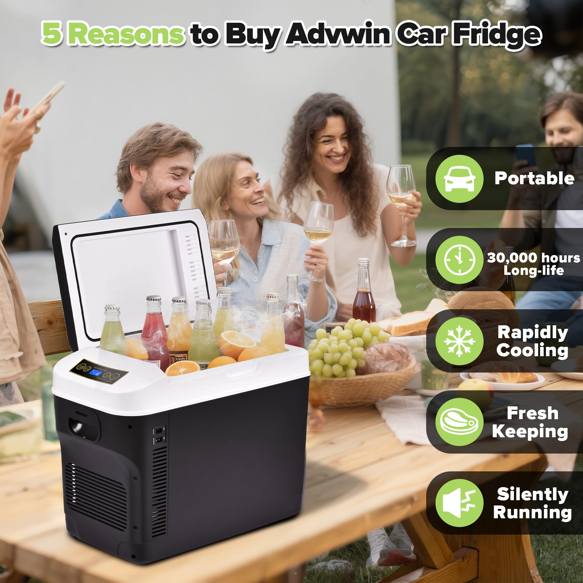 Advwin 31QT Electric Cooler & Warmer, Portable 12V Car Refrigerator Plug-in Coolers for Vehicles, Camping, Travel, RV, Black