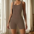 thumbnail image 4 of Wyobmus Women's Yoga Short Jumpsuit Solid Color Sleeveless Bodycon Overalls Stretch Skinny Breathable Jumpsuit for Cycling Coffee, 4 of 6