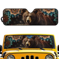 POLERO Car Windshield Sun Shade Brown Bear Mandala Windshield Cover Automotive Interior Protection Front Window Sun Visor Protector Blocks UV Rays Keep Your Vehicle Cool