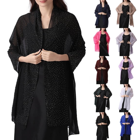 Fewfanhot Glitter Dot Chiffon Shawl Wrap, Long Sleeve Sheer Cardigan Cover Up for Women Evening Wedding Party Dress