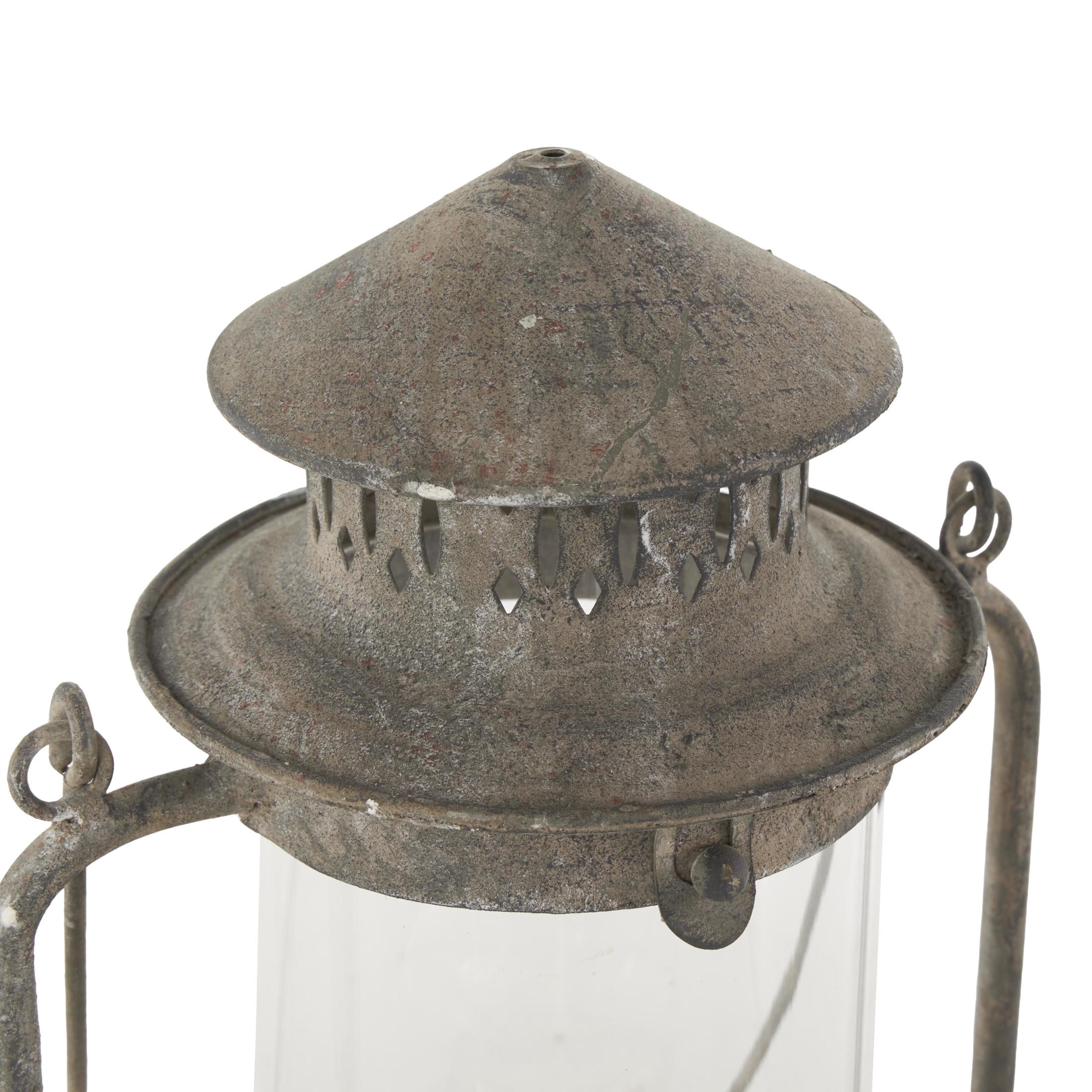 DecMode Bronze Metal Leaf Decorative Candle Lantern with Red Accents and Handle