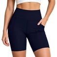 thumbnail image 4 of Hurxie Biker Shorts Women Tummy Control Workout Shorts Women with Pockets High Waisted Yoga Running Gym Compression Dark Blue,S, 4 of 7