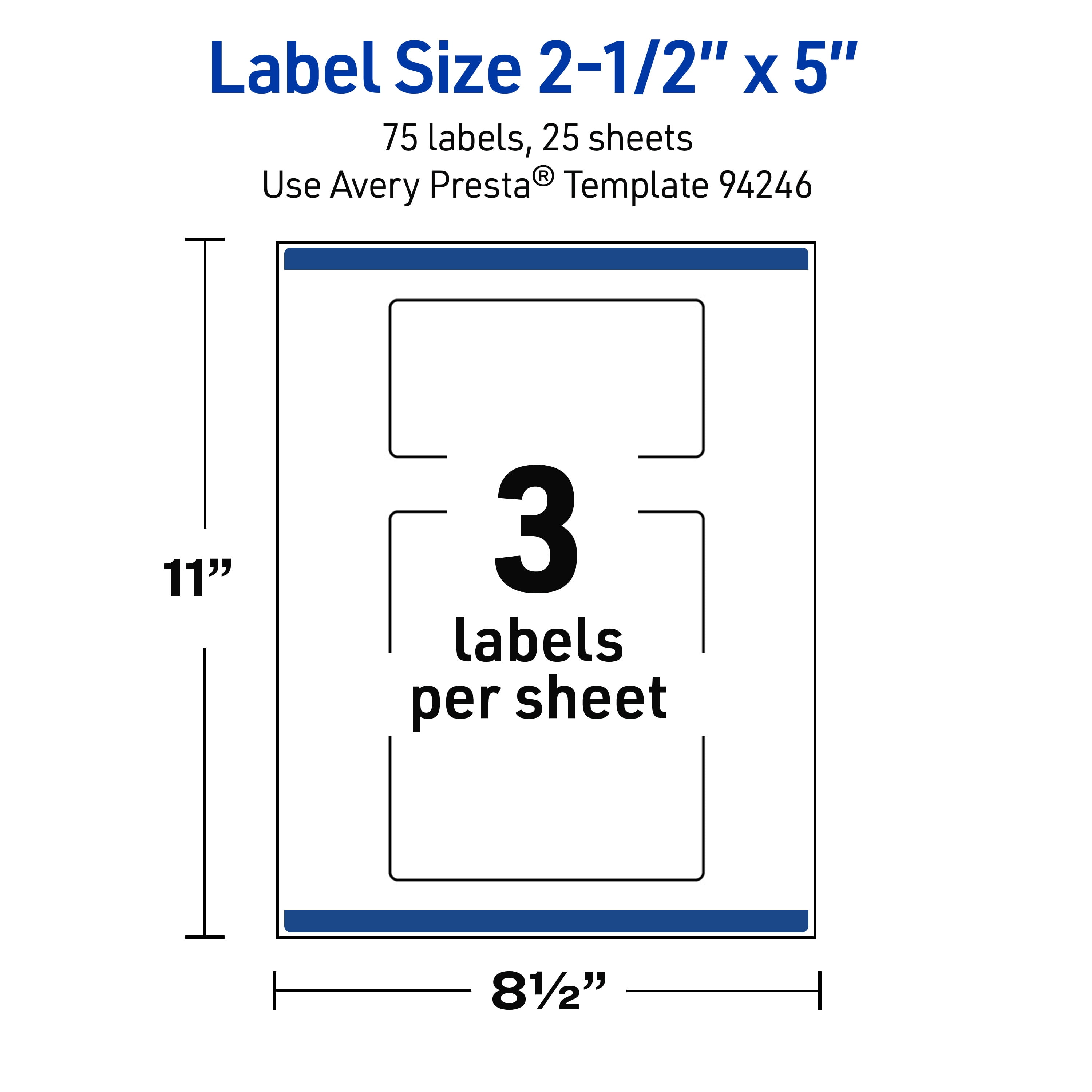 Avery Waterproof Rectangle Labels, 2.5" x 5", 75 Total