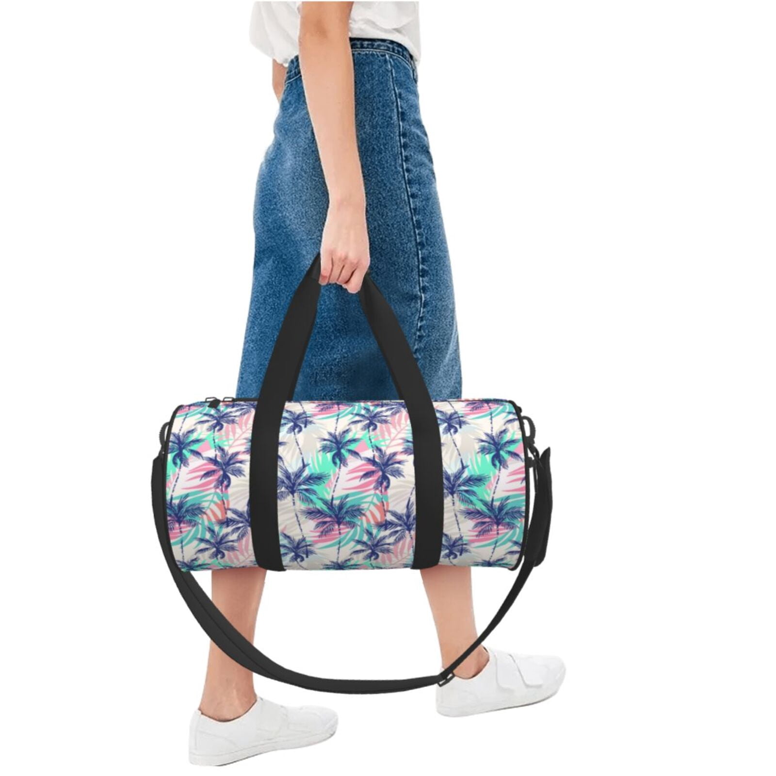 Vsdgher Palm Leaves 45L Foldable Duffel Bag, Sports Gym Bag,Overnight Bag, Portable Weekender Bag for Airplanes