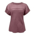thumbnail image 3 of ManxiVoo Women Lace Trim Tee Round Neck Short Sleeve Blouse in A Relaxed Fit for Casual Outings M Size Brick Red, 3 of 7
