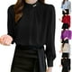 thumbnail image 1 of Camisas de vestir para mujer,Blusa plisada con cuello en V para mujer, manga corta, poliéster, informal, estampada, para uso diario, sopatenor, 1 of 7