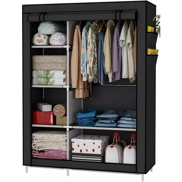 Livearty (TM) Portable Wardrobe Closet Clothes Organizer Non-Woven Fabric Cover with 6 Storage Shelves, 2 Hanging Sections and 4 Side Pockets