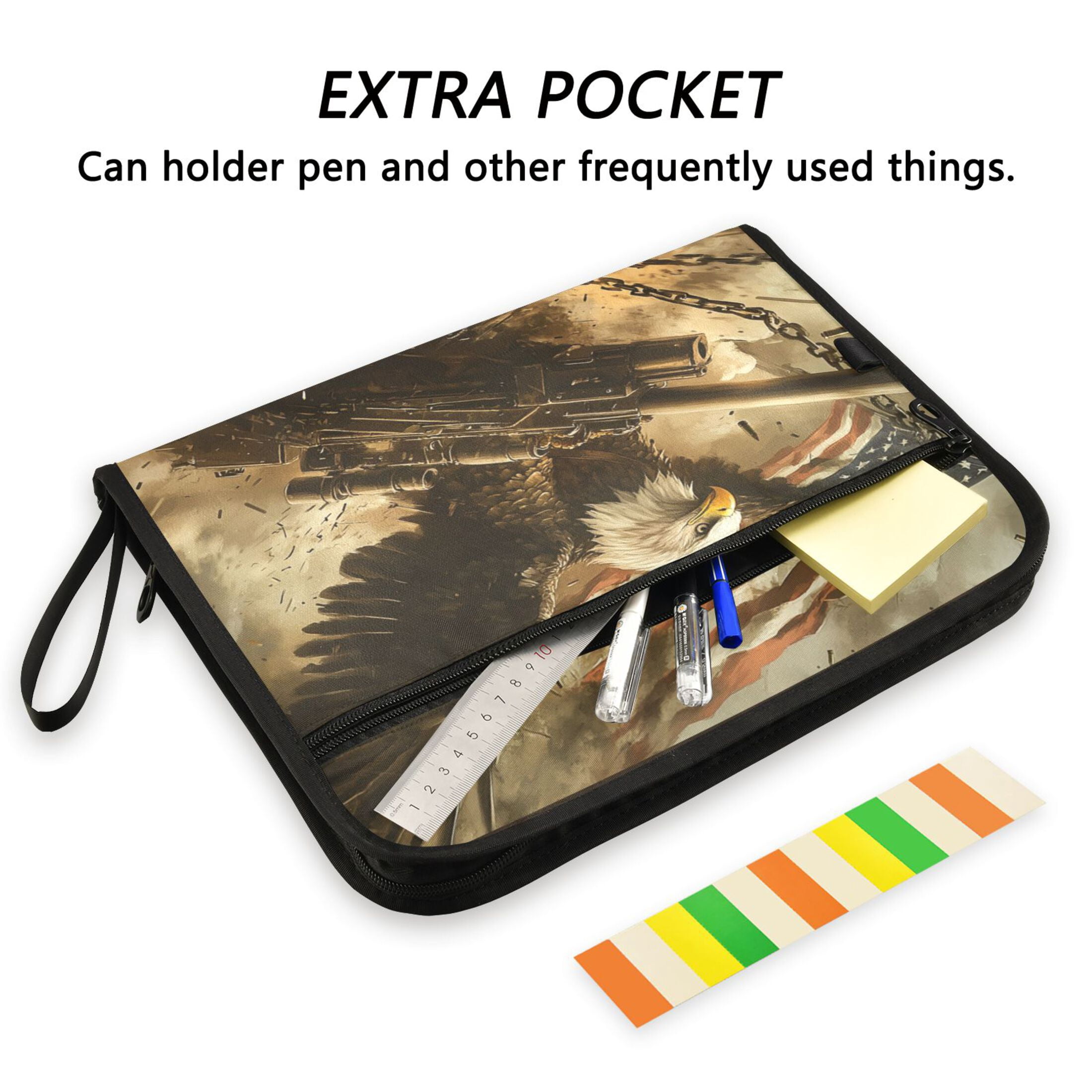 WOBOGO Bald Eagle Cannon Expanding File Folder Letter Size Accordion Filing Organizer 13 Pocket Separate Organ Pocket