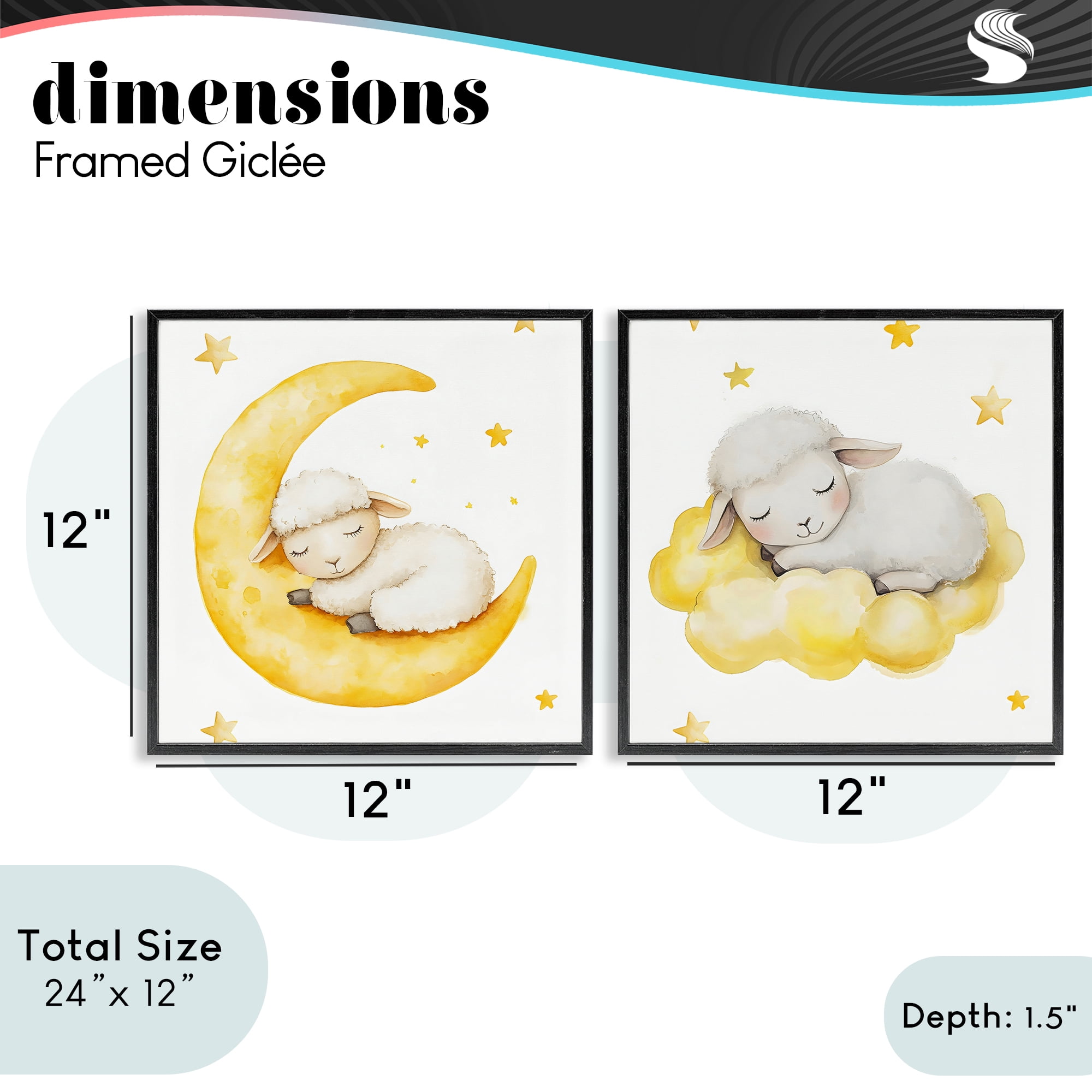 Stupell Industries Sleeping Sheep Cloud and Moon 2 Piece Black Framed Giclee Art Set, design by LSR Design Studio