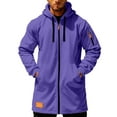 thumbnail image 5 of BXJX Men's Trench Coat- Fall Winter Casual Zip-Up Hooded Long Sleeve Long Outwear Purple Size L, 5 of 9