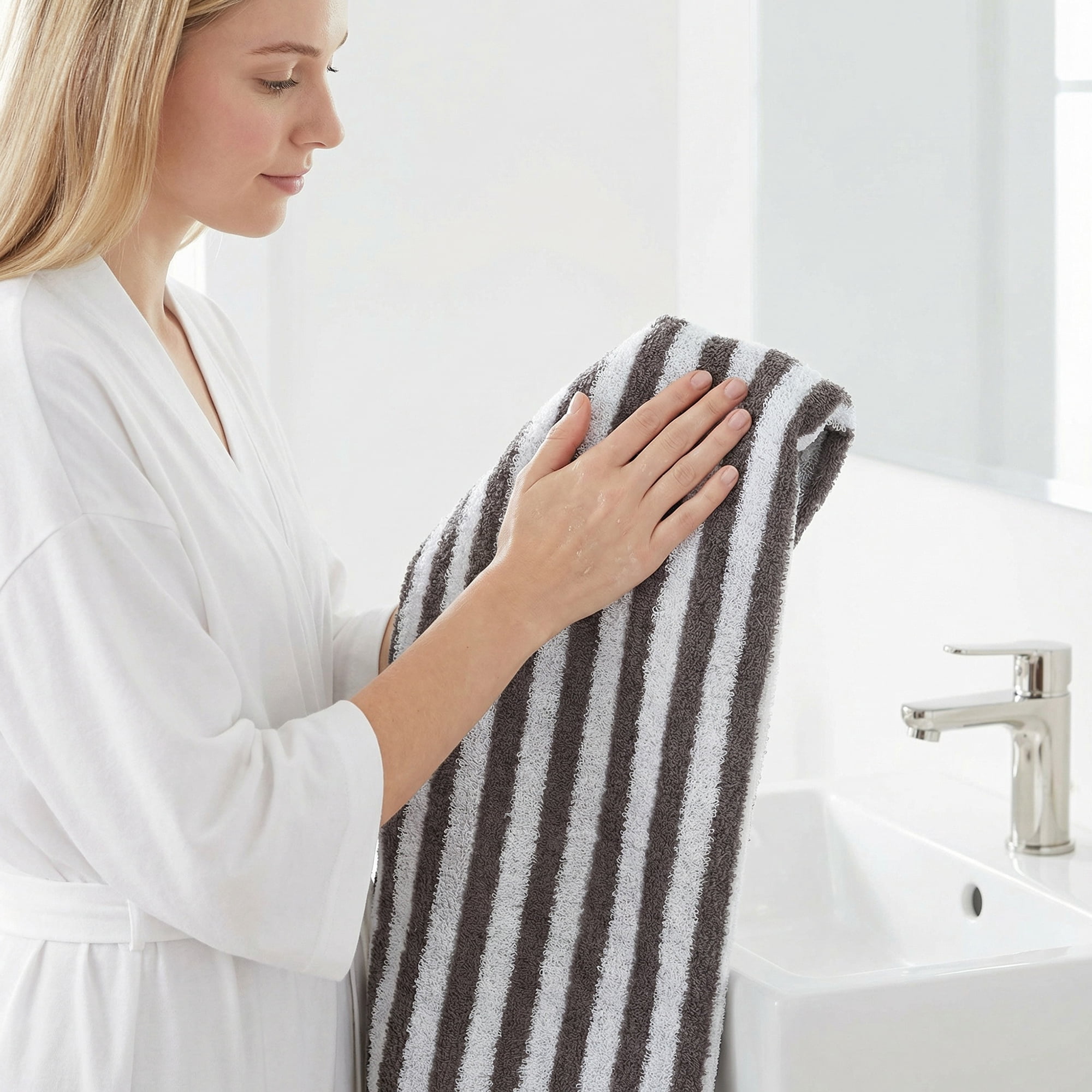 Unique Bargains Striped Cotton Ultra Plush Quick Dry Hand Towels Grey 4pcs 29" x 13"