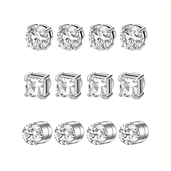 DESIGNICE 3 Pairs Magnetic Stud Earrings for Women&Men Clip on Earring Non Piercing Cz Magnet Studs Diamond Earrings Unisex Surgical Titanium Alloy Earring Stainless Steel for Women Men