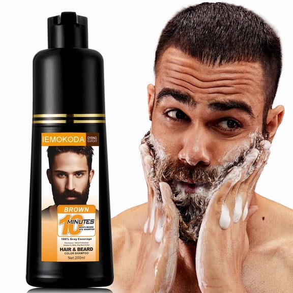 Mens Beard & Mustache Dye Shampoo, Instant Hair Coverage, 3 in 1 Brown Beard Color Shampoo for Men Facial Hair, Easy to Use & Dermatologist Tested, 200ML