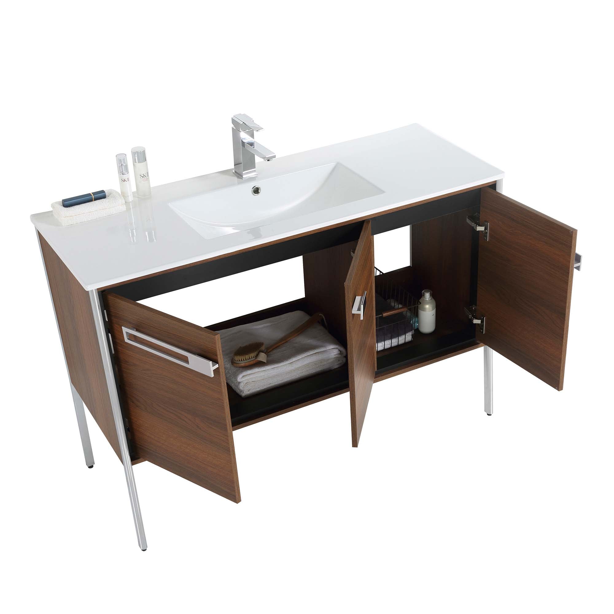 Fine Fixtures Oakville 48 in. W x 18 in. D x 33 in. H Bathroom Vanity in Walnut Ebony with White Ceramic Sink - Chrome hardware