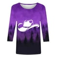 thumbnail image 4 of Elvqul Plus Size Blouses for Women Purple Crew Neck Western Cowboy Tops 3/4 Sleeve Soft Pullover Print Tshirts Holiday Blouses, 4 of 5