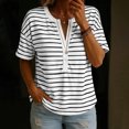 thumbnail image 2 of Aezemi Women Striped Button Shirts Pullover Loose Fit Short Sleeve Summer Daily Home Fashion Tees Baggy Outdoor Work Walking All Match Soft Casual Tops M, 2 of 7