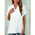 thumbnail image 4 of Musefolio Women V Neck Short Sleeve Shirts Plaid Loose Flowy Blouse S-XXL, 4 of 6